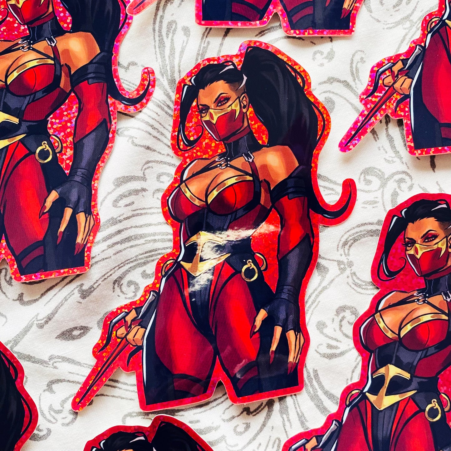 Mileena Red Glitter Sticker