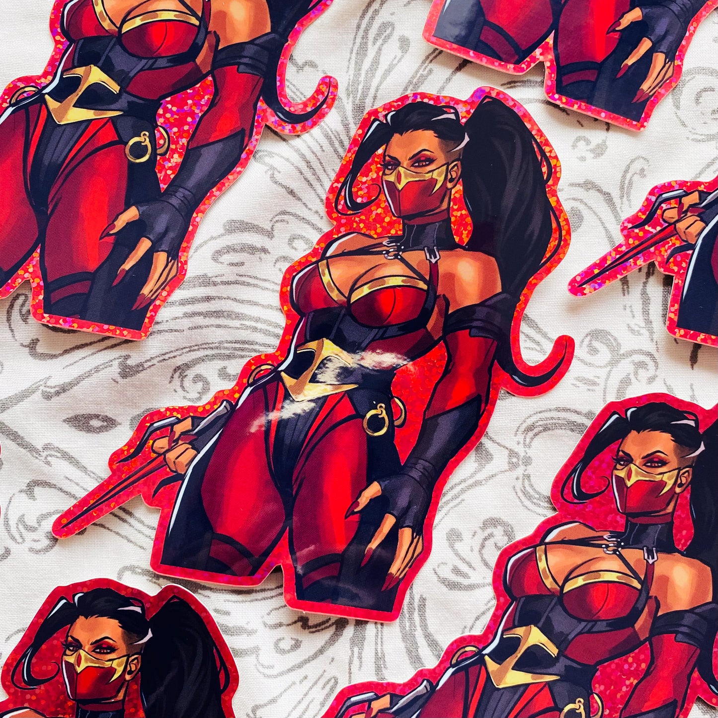 Mileena Red Glitter Sticker