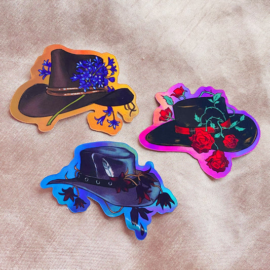 Floral Hat Holographic Stickers