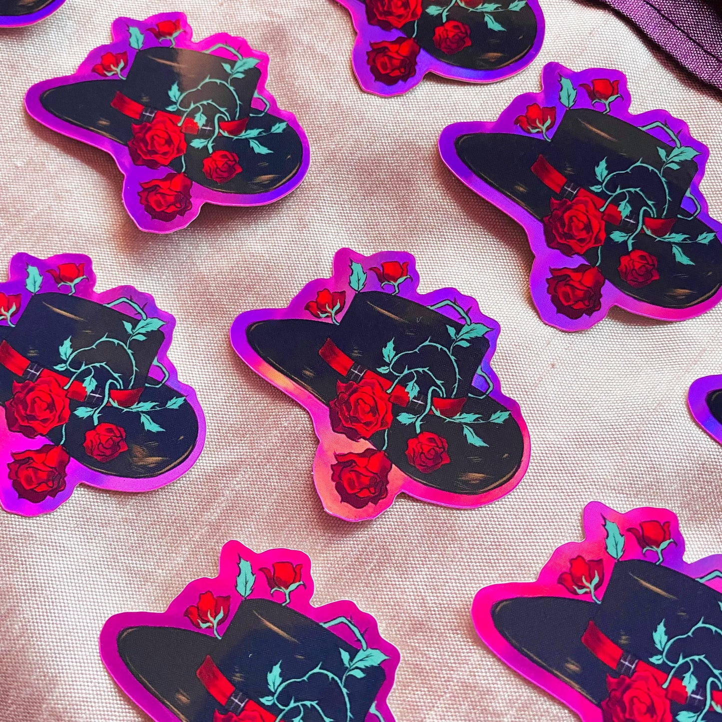 Floral Hat Holographic Stickers