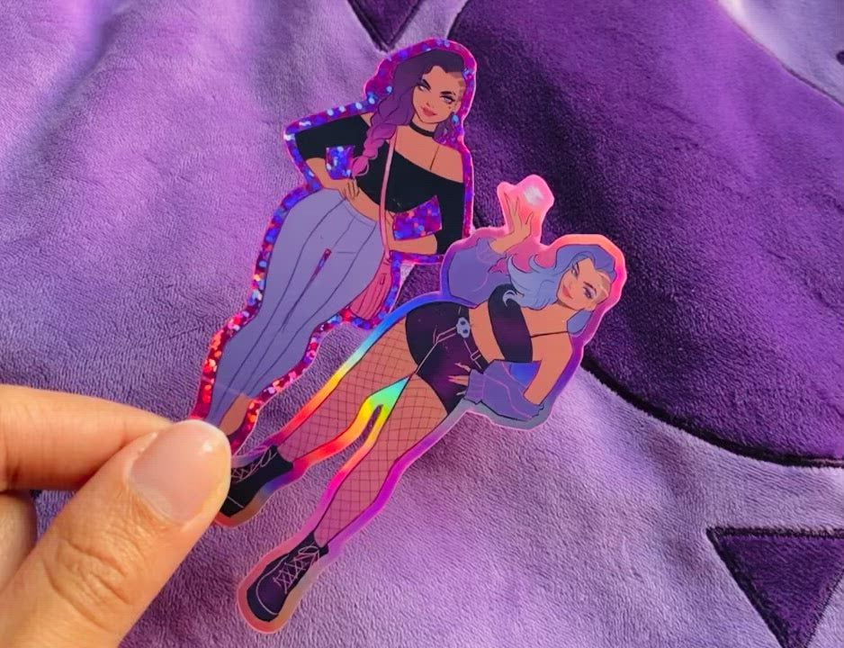 Video of Sombra sticker pack showing glitter and holographic versions