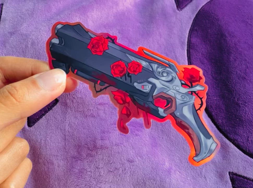 Video of Reaper's gun sticker with thorn roses and blood