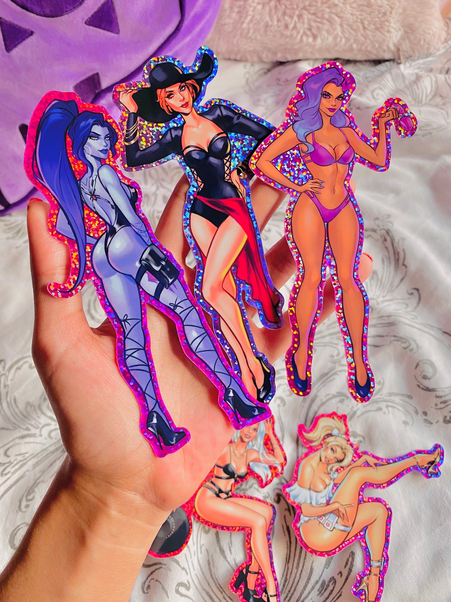 Widowmaker Beach Pinup Glitter Sticker