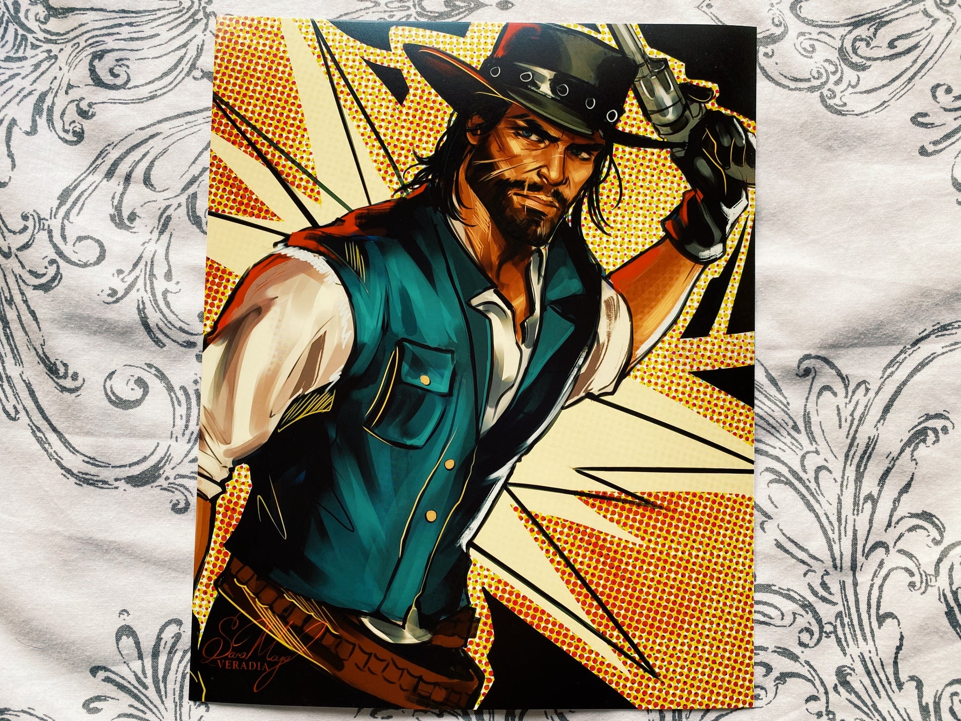 cowboy art with cowboy hat in comic style illustration