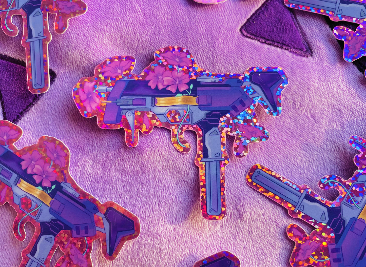 Floral Sombra Gun Sticker in pink and purple