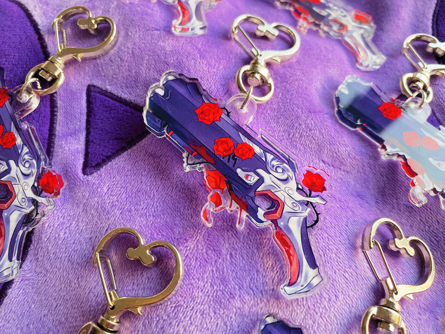 Reaper gun charm with keyring and thorn roses