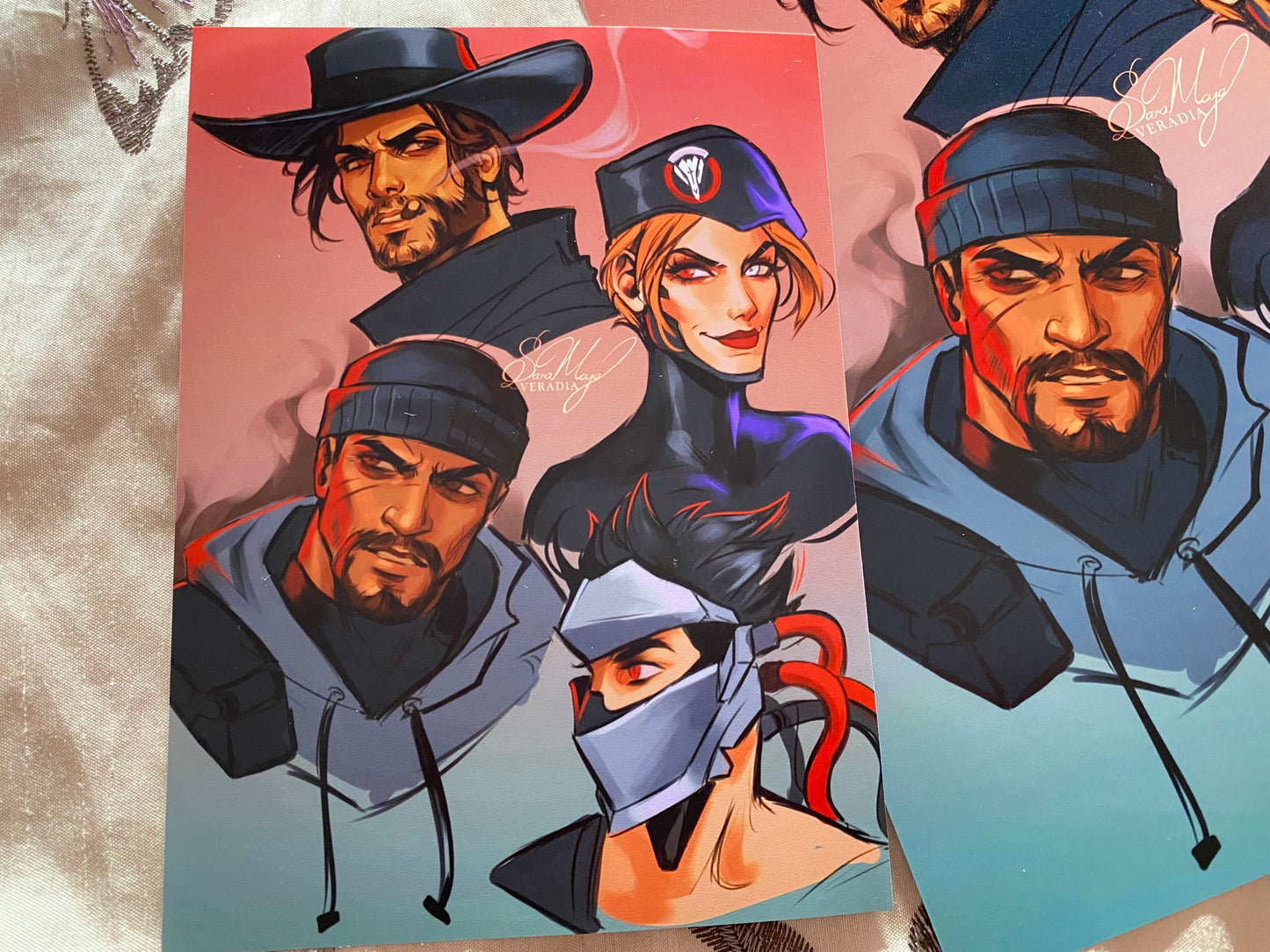 Blackwatch art print of McCree, Moira, Reyes, and Genji