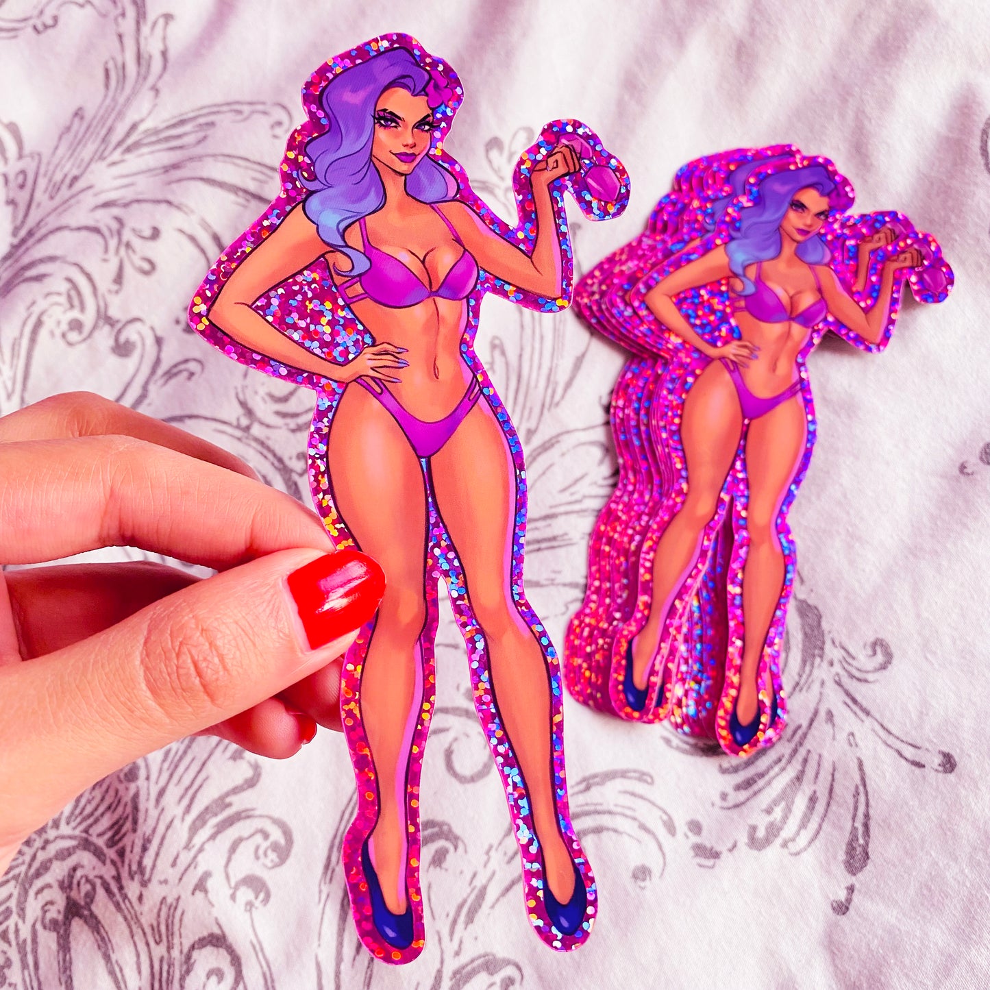 Sombra Beach Pinup Glitter Sticker