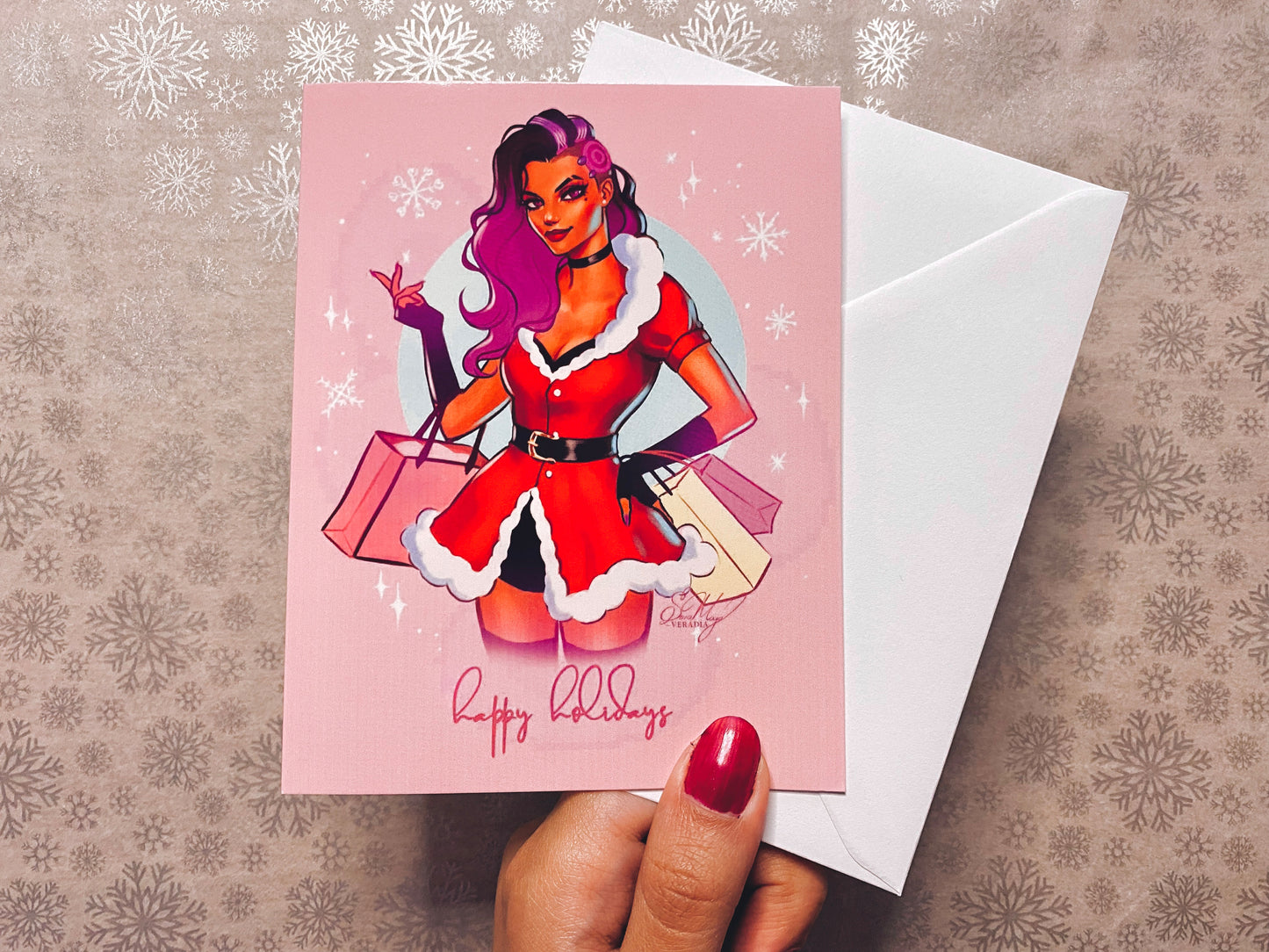 Sombra Christmas card design with pink background