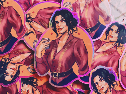 Cowboy holographic sticker of Abigail in her blush pink top!