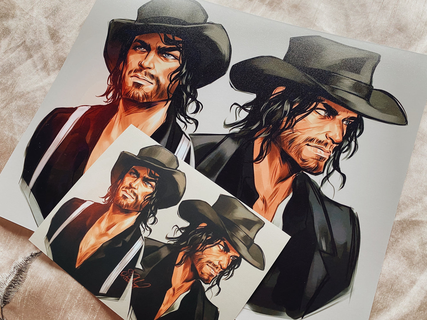 Two sizes of the cowboy art drawings