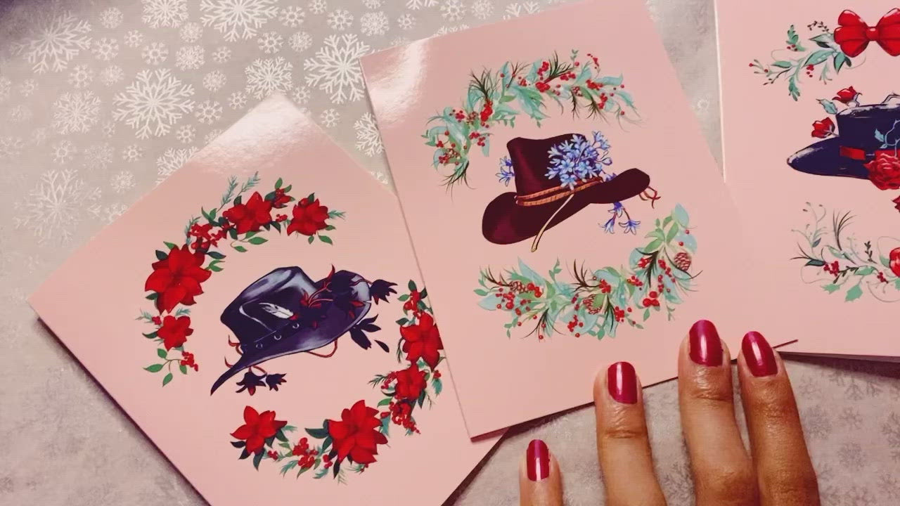 Video of the cowboy hat art drawings on Christmas cards