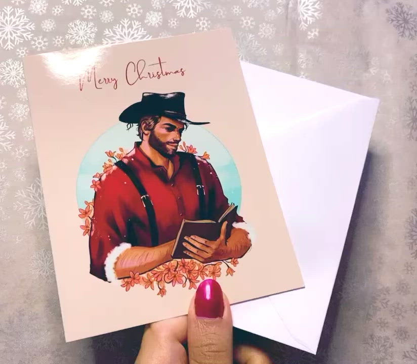 video of Christmas cowboy art on a card