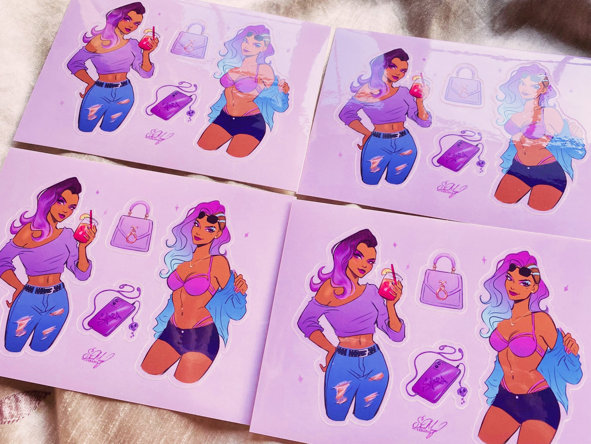 Pink and purple summer Sombra sticker sheet